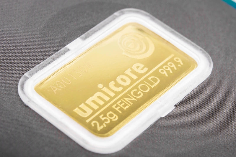2.5g Gold Bar Umicore 24-carat
